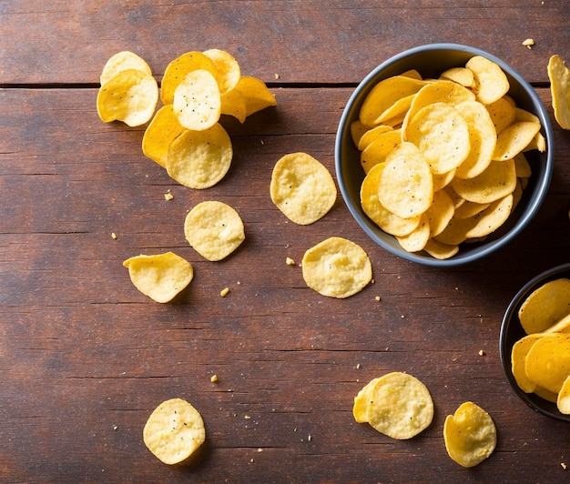 potato chips on wooden table