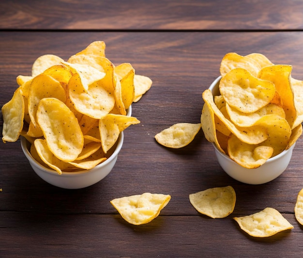 potato chips on wooden table