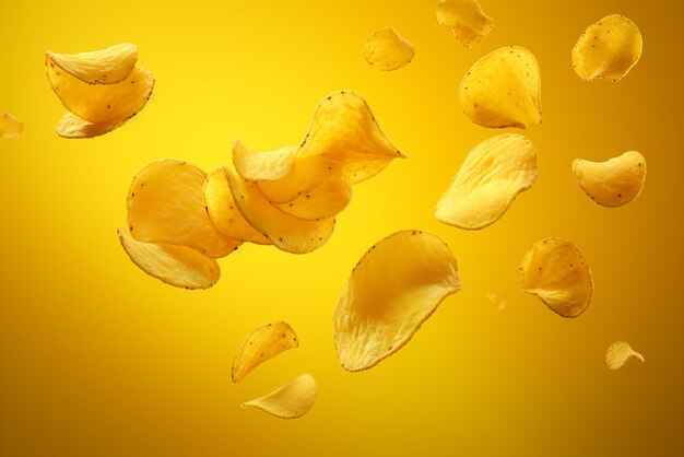 Potato chips on a yellow background