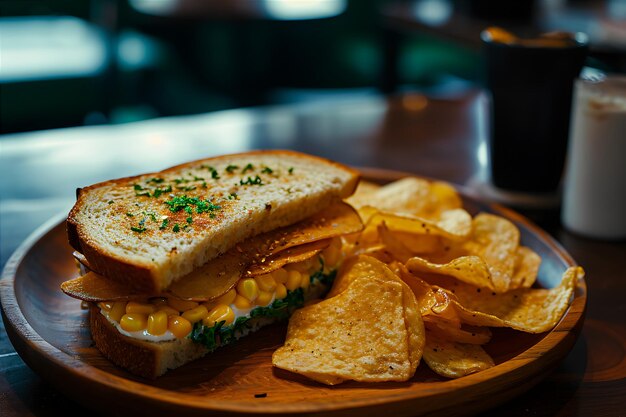 Foto patata e panino di mais con patatine fritte