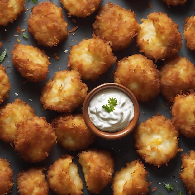 Potato fritters served with sour cream