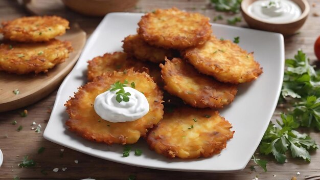 Potato fritters served with sour cream