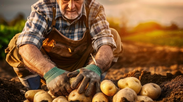 Potato harvest in the hands of a farmer