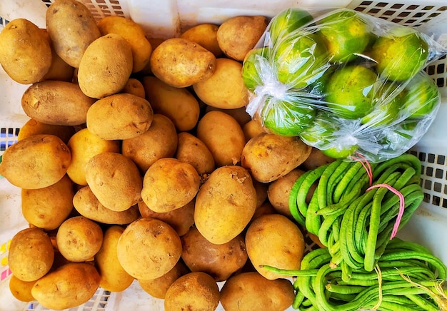 Potato lime long bean on traditional market at javanese