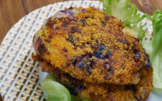 Photo potato red cabbage tikki -  indian potato cabbage cutlet