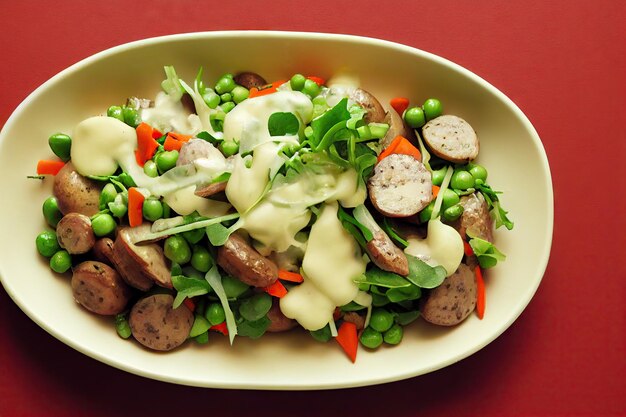 Potato salad with tender green peas and fresh herbs