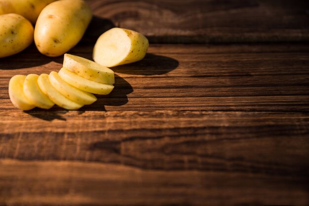 Potato slices on a table