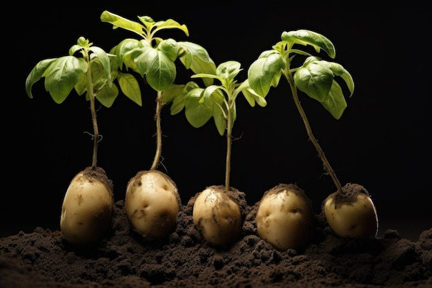 Photo a potato sprouting multiple shoots underground