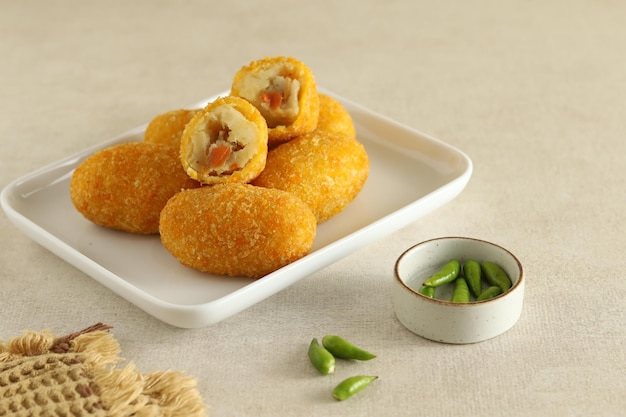 potato and vegetable croquettes dutch fried snack of mashed potato and vegetable ragout