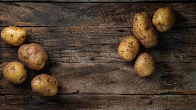Potato vegetable laying on wooden table cooking recipe banner background