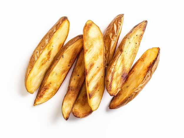 Potato wedges isolated on white background from above