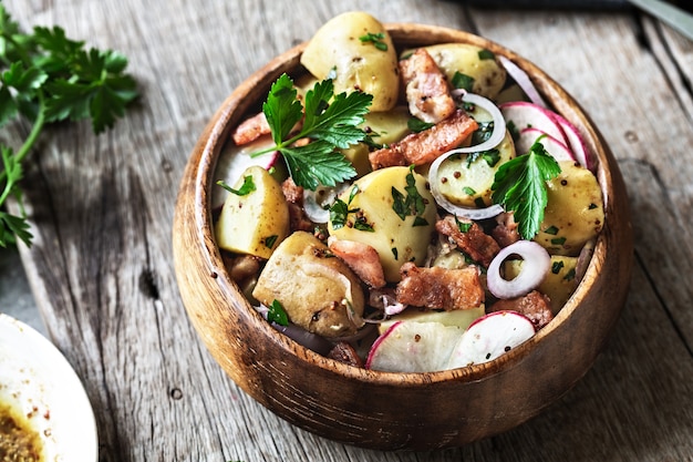 Potato with Bacon Radish Salad in a bowl