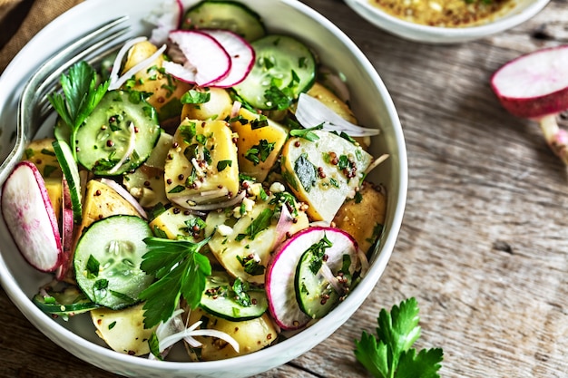 Potato with Bacon Radish Salad in a bowl