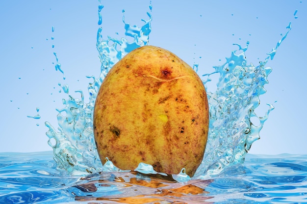 Potato with water splashes 3D rendering