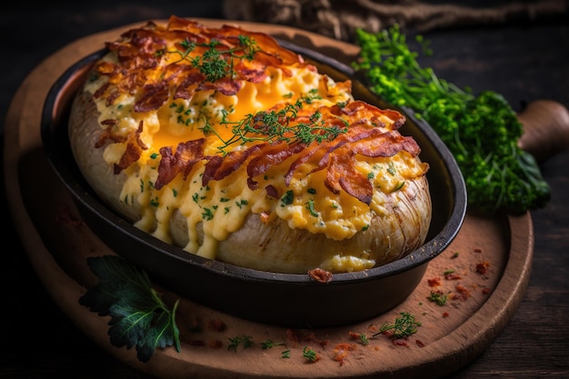 Potatoes baked with bacon and cheese