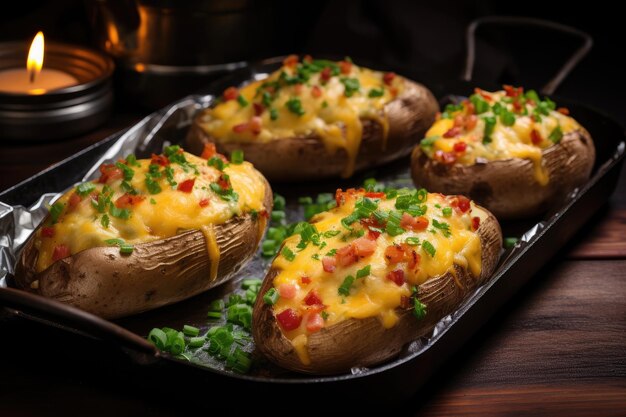 Premium AI Image | Potatoes covered with cheese and bacon