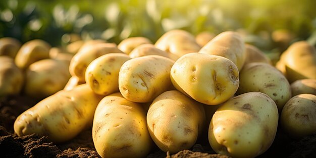 Potatoes on the field closeup harvesting potatoes generative ai