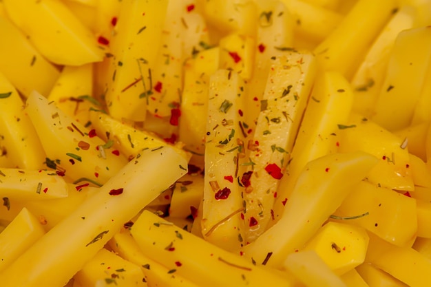 potatoes fried in a frying pan close-up, food for every day at home fried potatoes in a frying pan