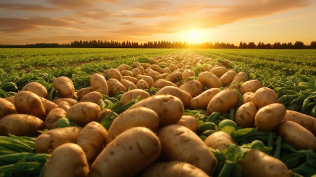 Photo potatoes in a green field generative ai