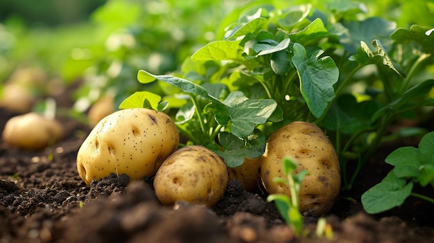 Potatoes growing in the garden selective focus Generative AI