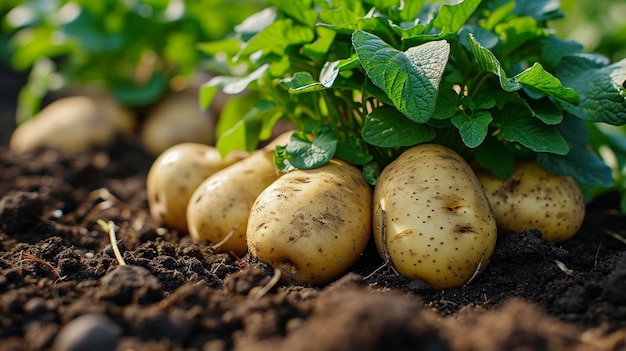 Potatoes growing in the garden selective focus Generative AI