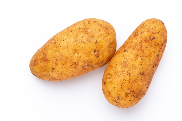 Potatoes isolated. Flat lay. Top view.