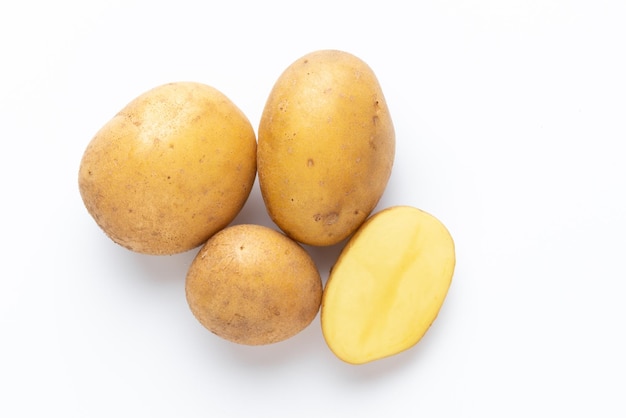 Potatoes isolated on white background Flat lay Top view