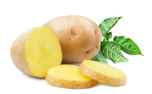 Potatoes and sliced potato wedges isolated