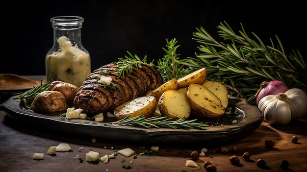 Potatoes in their skins baked with rosemary