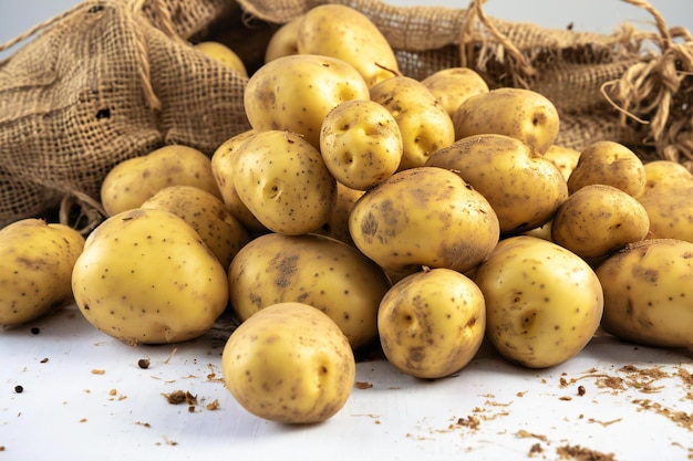 Photo potatoes on a white background selective focus toned