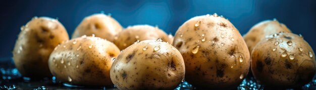 Potatoes With Droplets On A Blue Background Generative AI