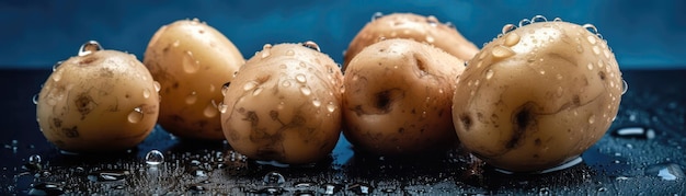 Potatoes With Droplets On A Blue Background Generative AI