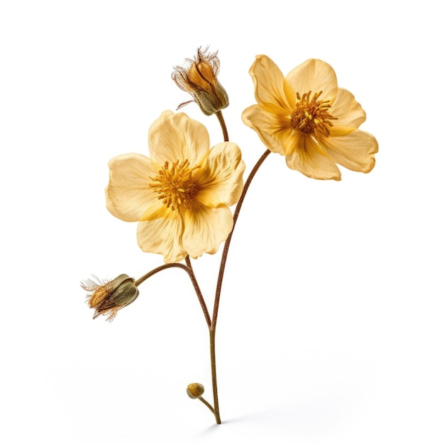 Potentilla Cinquefoil dried flower isolated on white background Generative AI