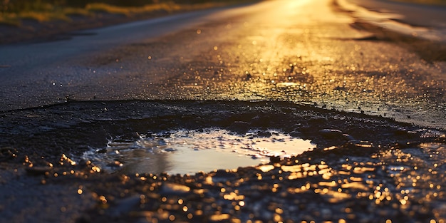 朝早くに空っぽの道路に穴が開いた 道路のメンテナンス問題 概念道路の修理不良問題