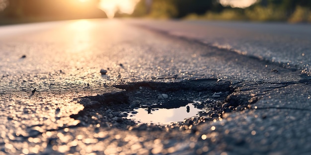 朝早くに空っぽの道路に穴が開いた 道路のメンテナンス問題 概念道路の修理不良問題