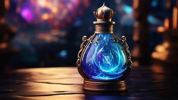 A potion of bright pearly liquid in an elegantly shaped bottle Ai Generated