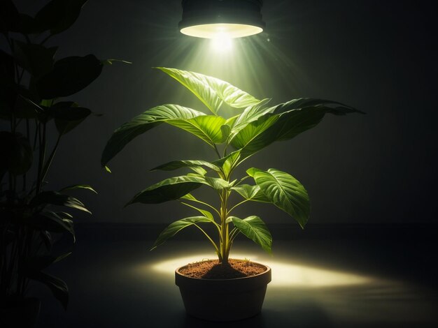Foto potlicht vanaf het plafond verlicht de plant