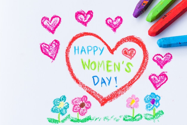 Potloodkleur tekening Happy Women&#39;s Day op wit papier