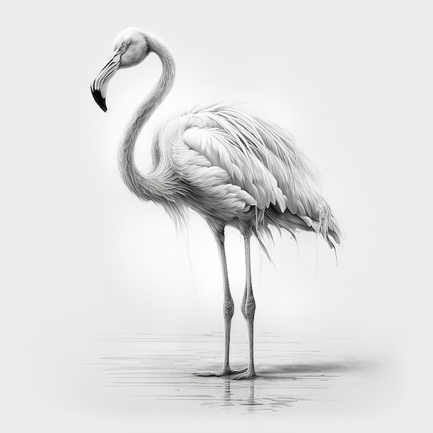 Potloodschets schattige flamingo vogel tekening afbeelding AI gegenereerd