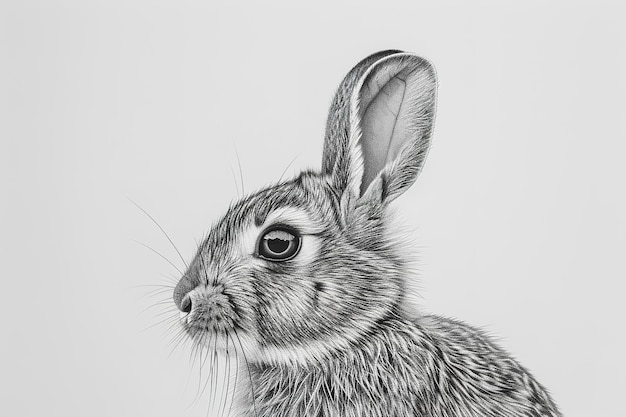 potloodtekening van een konijn zittend in het gras