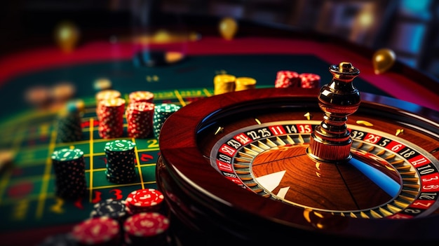 Photo poto of casino roulette table in casino background generative ai