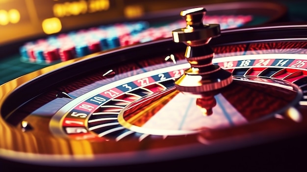 Foto poto of casino roulette table in casino background generative ai