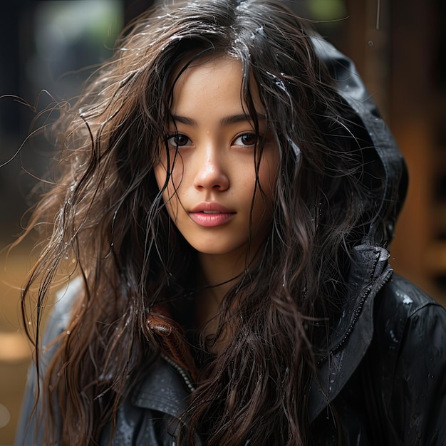 портрет красоты азиатские женщины в черной одежде