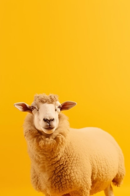 A potrait of cute animal sheep with large empty background generative ai