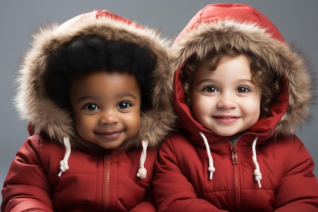 potrait of cute diverse babies on a Christmas themed outfit