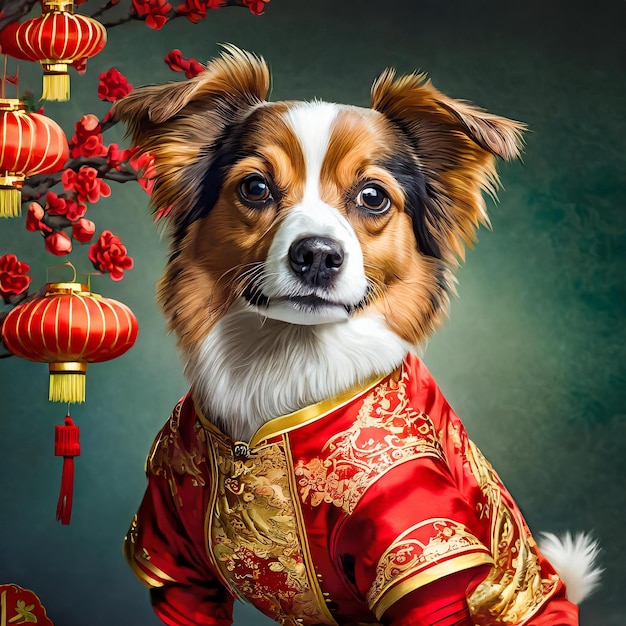 Photo potrait of dog celebrate chinese new year