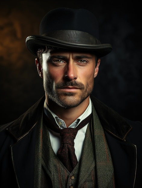 Photo potrait of handsome fierce italian mafia man with elegant and masculine classic style