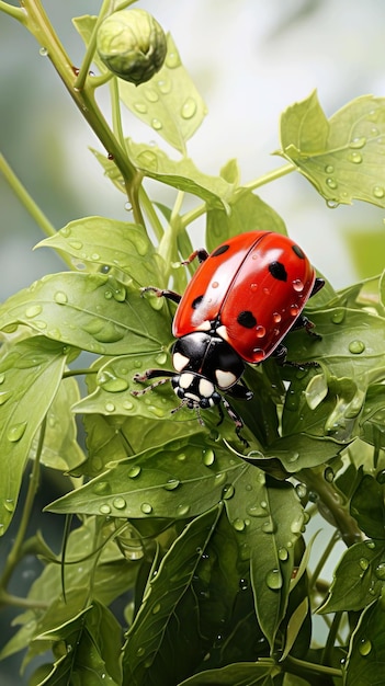 Potrait of ladybug on the leaf