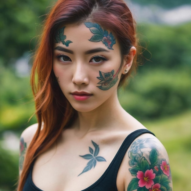 Photo potrait of woman with body tattoos