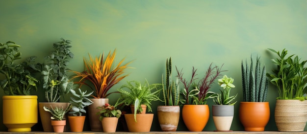 Potted house plants in a backyard garden